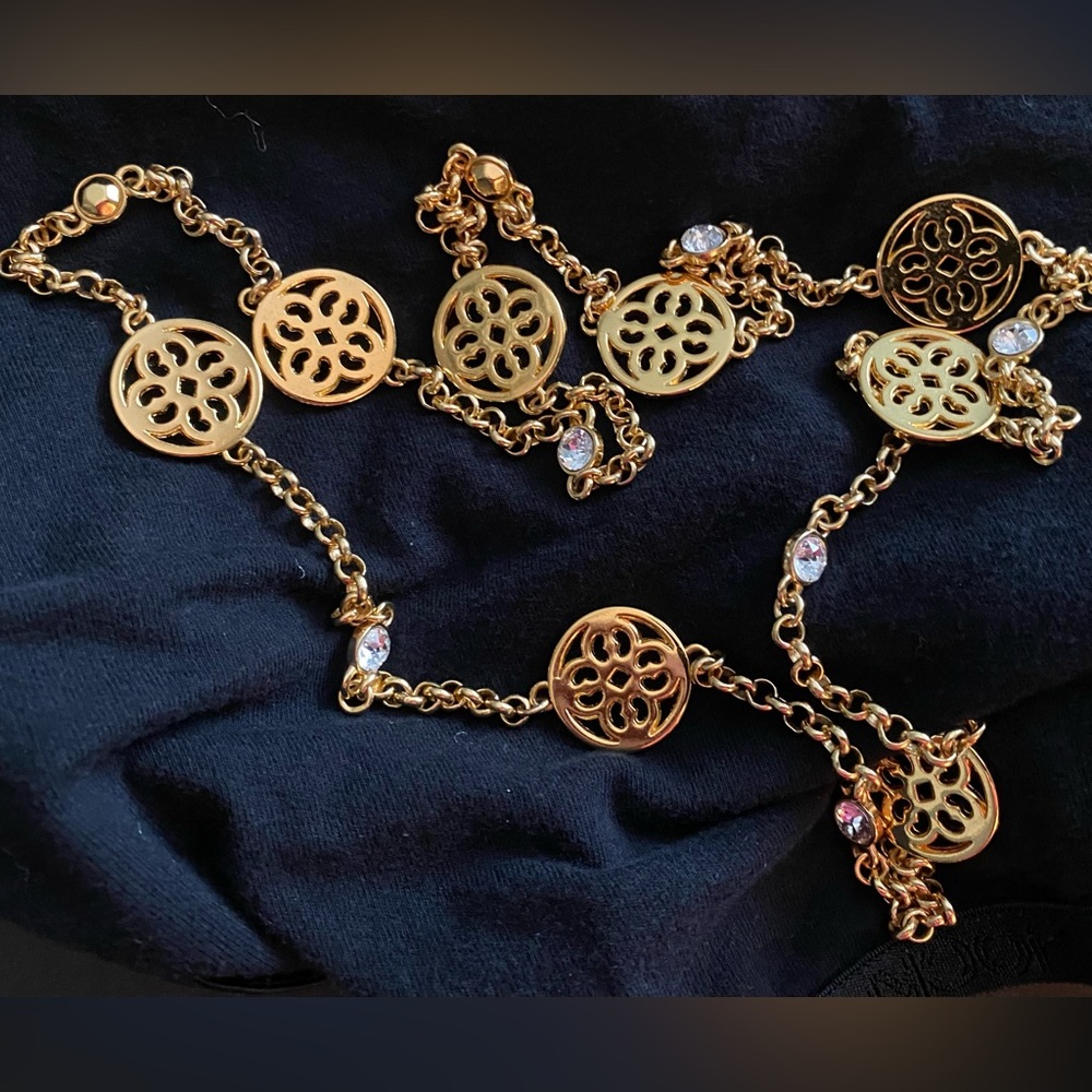 Brighton Necklace - slip over head, no clasp.  Gold with rhinestones.